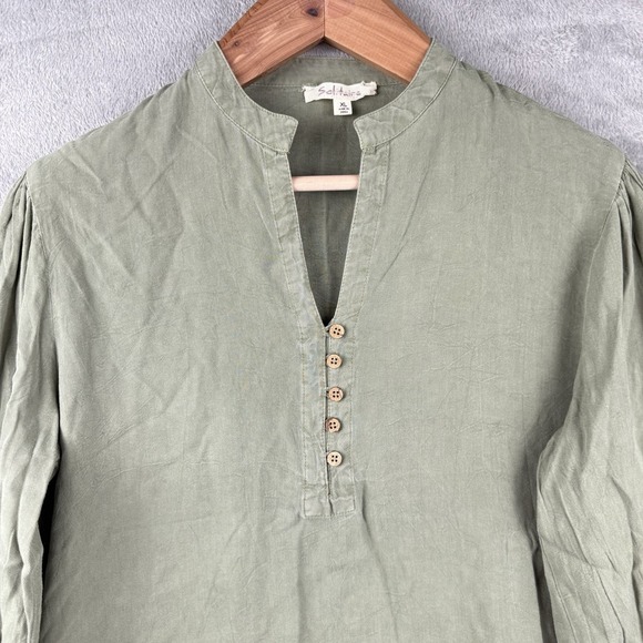 Solitaire Blouse Womens XL Button Front Top Embroidered Tencel Moss Green Boho - Picture 3 of 12